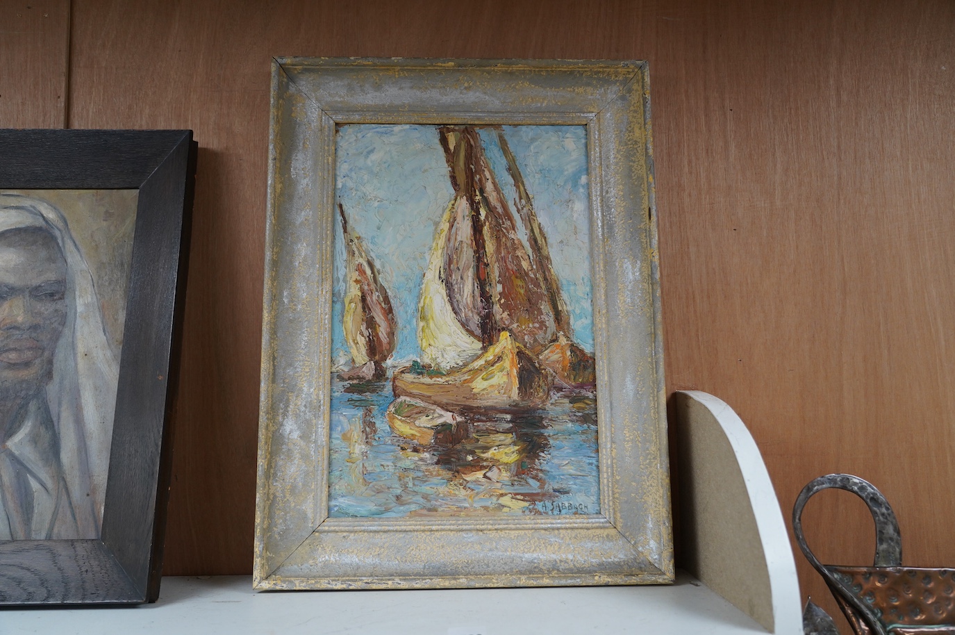 A. Sabbagh, impasto oil on board, Dhows, signed, 44 x 29cm. Condition - fair to good, would benefit from a clean